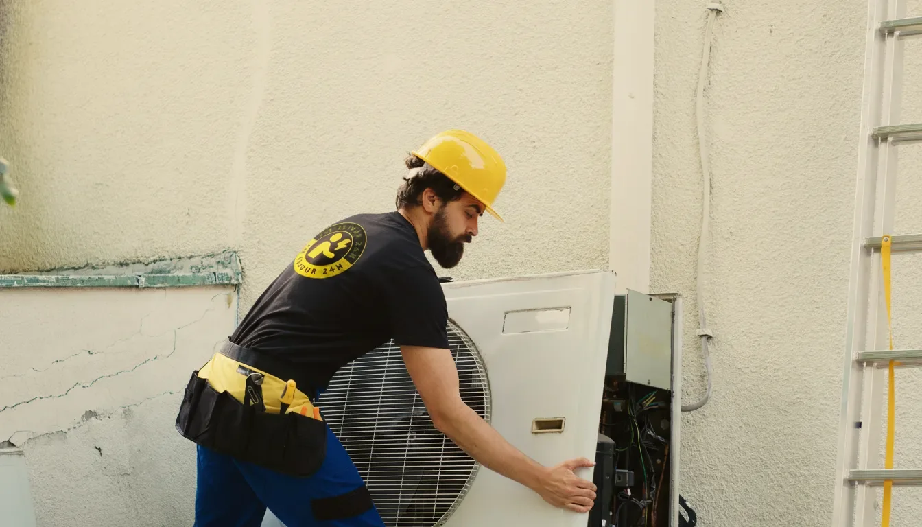 Elektriker installerar luftvärmepump